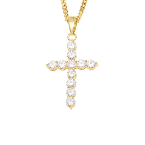 Collana Con Ciondolo A Croce Lega Zircone Incastonato Hip Hop Streetwear Gioielli Lucidi Unisex