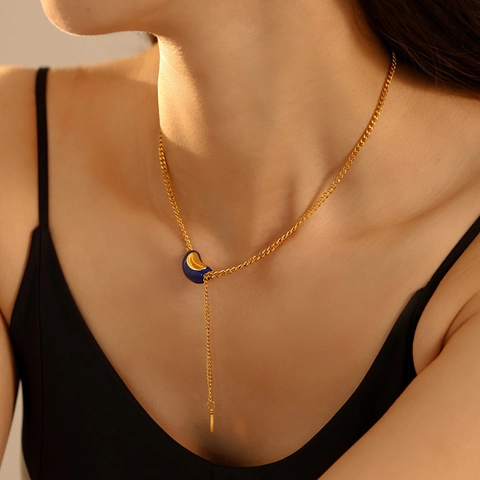 Collar De Cadena Para Clavícula De Acero Inoxidable Con Colgante En Forma De Frijol Esmalte Minimalista Para Mujeres