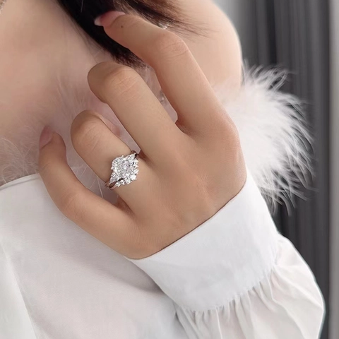 925 Sterlingsilber Ring-Set Königlicher Stil Oval Strass Eingelegter Doppelring Damen Luxus Verlobung Hochzeit Schmuck Fingerring