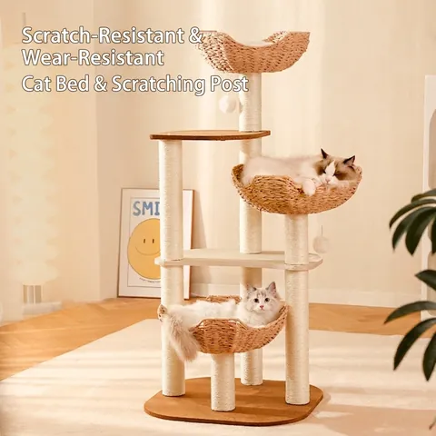 Albero Per Gatti Multilivello Tiragraffi In Sisal Con Nidi Intrecciati Cuscini In Peluche Stabile In Legno Per Gatti