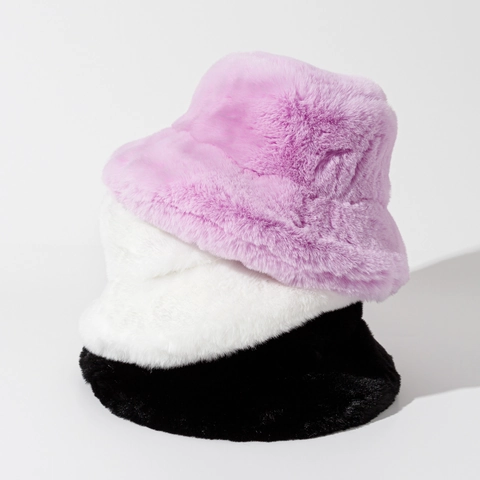 Faux Fur Bucket Hat Winter Warm Plush Basin Hat Thickened Windproof Solid Color Outdoor Fashion For Men And Women