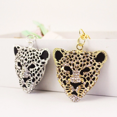 Zinc Alloy Rhinestone Leopard Head Keychain Creative Animal Car Key Ring For Men And Women Fashion Bag Pendant Accessory