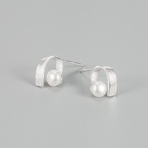 Baroque Freshwater Pearl Stud Earrings 925 Sterling Silver Brushed U-Shape Post Korean Style For Women Fashion Jewelry