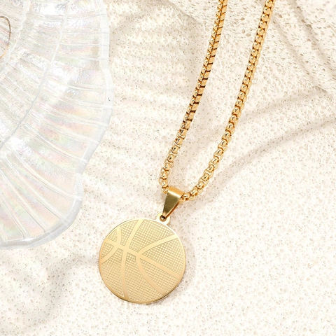 Basketball Pendant Necklace Stainless Steel Hip Hop Sporty Round Plate Clavicle Chain Jewelry For Men Women Versatile