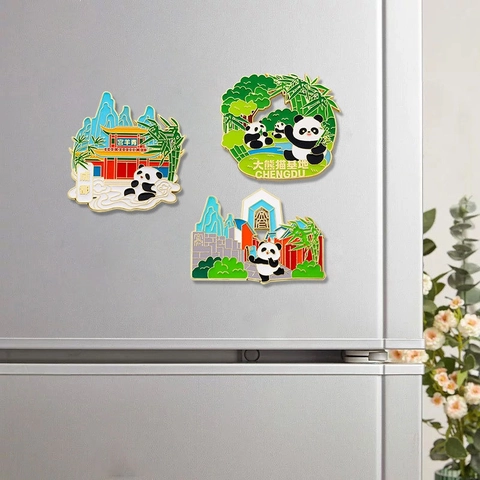 Magneti Per Frigorifero Panda Carini Souvenir Di Viaggio Di Chengdu Lega Di Zinco Smalto Architettura Monumentale Decorazione Per Frigo