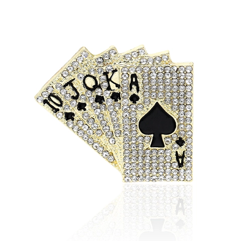 Spilla Poker Royal Flush in Lega con Strass Oro Argento Galvanizzato Carte da Gioco Spilla per Revers Abito Gioielli Unisex