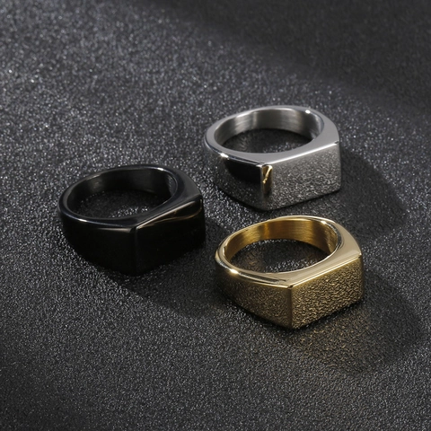 Anello A Sigillo Uomo Acciaio Inossidabile Rettangolo Lucido Minimalista Punk Hip Hop Gioielli