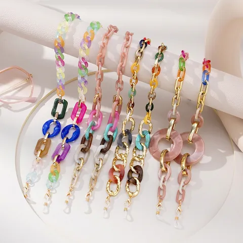 Kleurrijke Acryl Hars En Legering Bril Ketting Boho Mode Schakelketting Antislip Trendy Dames Accessoire