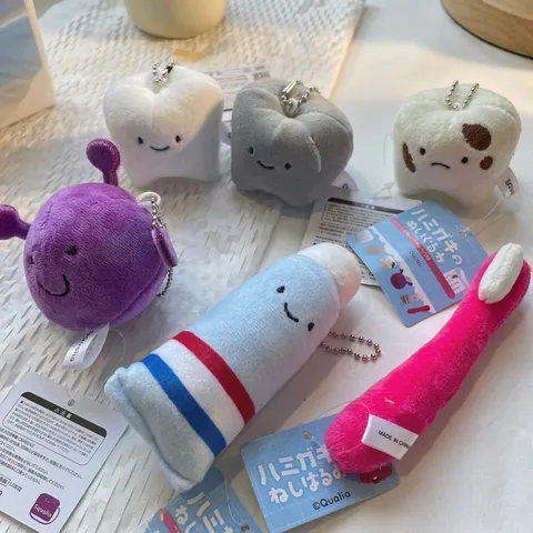 Kawaii Tooth Toothpaste Toothbrush Shape Plush Keychain Soft Stuffed Bag Charm Dental Theme Cartoon Pendant Accessory