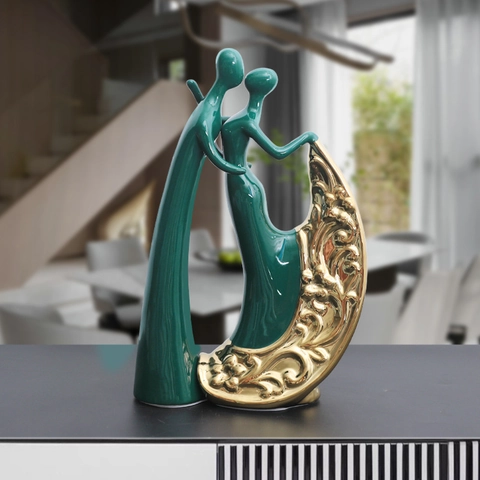 Modern Abstract Couple Bird Sculpture Emerald Green Glazed Ceramic Figurine Luxury Home Desktop Decor Wedding Gift