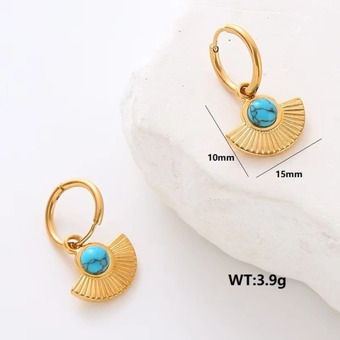 Orecchini Geometrici Vintage In Acciaio Inossidabile Placcato Oro 18K Bohemia Turchese Conchiglia Girasole Gioielli Donna