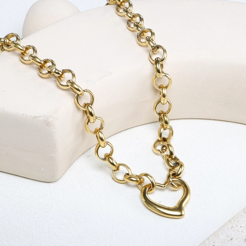 Collana Con Pendente A Cuore In Acciaio Inossidabile Per Donna Placcata Oro Catena A Maglie Grossa Gioielli Minimalisti