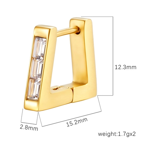 Geometric Square Huggie Hoop Earrings Stainless Steel Zircon Inlaid 18K Gold Plated Minimalist Trendy Jewelry Women