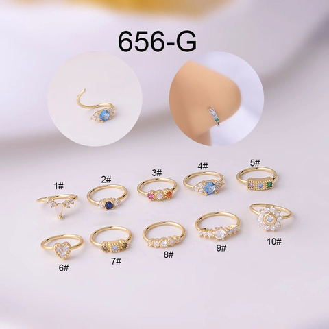 Zirkon Nasenring Kupfer Piercing Schmuck Bunte Geometrische Körper Piercing Stecker Für Frauen Europäischer Amerikanischer Stil