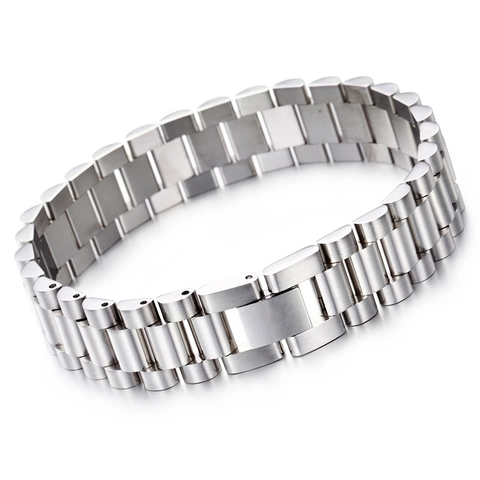 Men Watch Band Bracelet 316L Stainless Steel Business Classic President Style Link Chain Polished Minimalist Jewelry