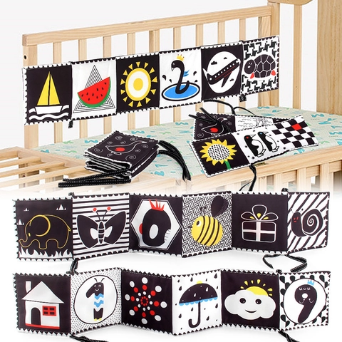 Baby Soft Cloth Book High Contrast Black White Red Sensory Toys For Newborn Infant Visual Stimulation Crib Bumper