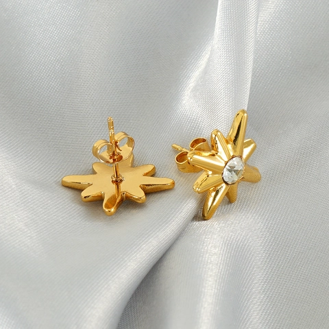 Octagram Stud Earrings Zircon Stainless Steel 18K Gold Plated North Star Fashion Jewelry For Women