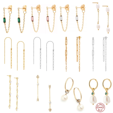 925 Sterling Zilveren Oorbellen Met Kunstparel En Zirconia Kwastje Ketting Drop Dangle Sieraden Voor Vrouwen Elegant Mode
