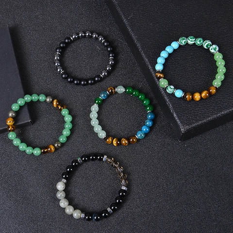 Pulsera Cuentas Ojo De Tigre Malaquita Turquesa Riqueza Prosperidad Buena Suerte Energía Elástica Unisex Joyería Moda