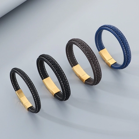 Men Braided Microfiber Leather Bracelet With Stainless Steel Magnetic Clasp Fashion Punk Simple Jewelry Bangle