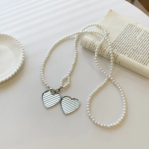 Mini Sac À Bandoulière En Forme De Cœur Argent Métal Acrylique Médaillon Accessoire Décoratif Avec Chaîne En Künstliche Perles Élégant Doux Pour Femmes