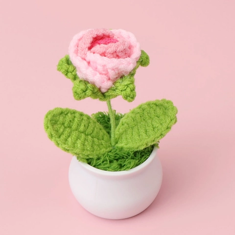 Handgemachte Häkelrose Im Topf Garnblumen Mini Desktop Ornament Auto Haus Deko Geschenk Gradient Blasenrose