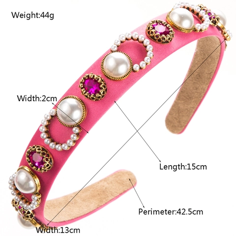 Cerchietto Imbottito Barocco Con Künstliche Perle Artificiali E Rinestones Tessuto Di Raso Accessorio Per Capelli Elegante Retro