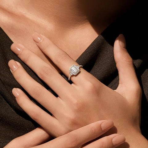 Smaragdschliff Moissanit Ring 925 Sterling Silber Vintage Halo Verlobungsschmuck Für Frauen Funkelnd