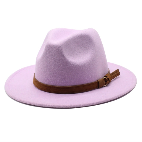 Wool Felt Fedora Hat Wide Flat Brim Jazz Cap Brown Belt Buckle Decoration Classic Retro Style Elegant Fashion Headwear