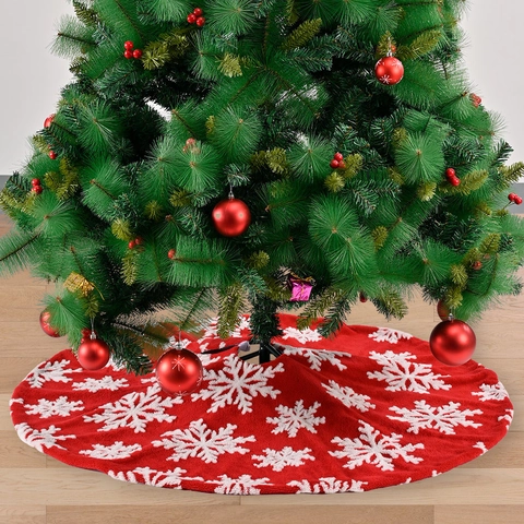 Kerstboomrok En Sokken Pluche Sneeuwvlok Patroon Feestelijke Decoratie Huisdecoratie Rood Grijs