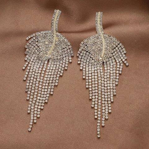Legierung Blatt Quasten Ohrhänger Mit 925 Sterling Silber Ohrstecker Glänzende Strass Übertriebene Luxus Party Schmuck