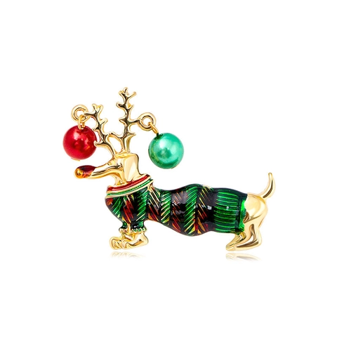 Kerst Emaille Legering Broche Strass Kerstman Rendier Teckel Kat Krans Feestelijke Speld Kerstcadeau Sieraden