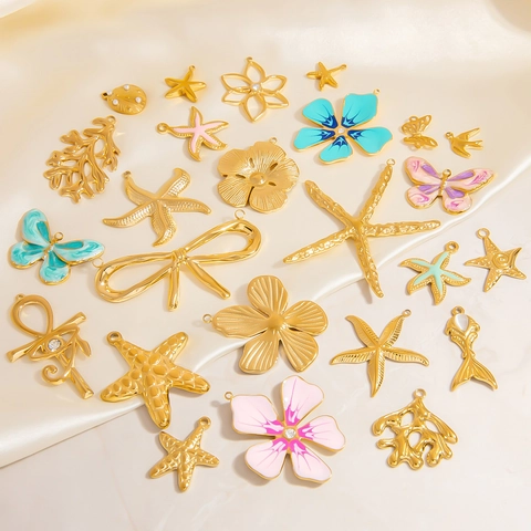 Stainless Steel Pendants Charms Ocean Theme Starfish Butterfly Enamel Waterproof Hypoallergenic DIY Jewelry Accessories