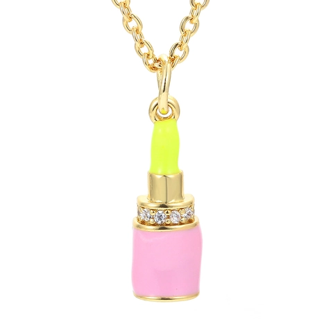 Kreative Lippenstift Anhänger Halskette Für Damen Kupfer Vergoldet Emaille Zirkonia Eingelegt Einfache Schlüsselbeinkette Schmuck