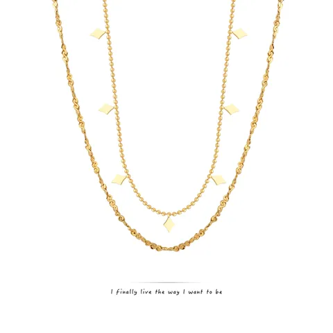 Collar Doble Capa Acero Inoxidable Titanio Rombo Colgante Geométrico Cadena De Clavícula Minimalista Para Mujeres
