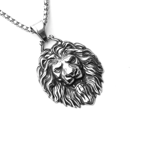 Vintage Punk Leeuwenkop Hanger Halsketting Roestvrij Staal Box Ketting Voor Heren Hip Hop Gothic Sieraden Cadeau