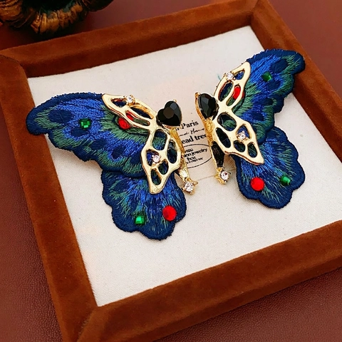 Butterfly Stickerei Statement Ohrringe Mit Silbernem Ohrstecker Legierung Strass Herz Vintage Schmuck Für Damen