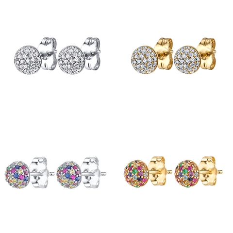 Pave Zirconia Ball Stud Earrings Trendy Copper Gold Plated Sphere Round Jewelry For Women