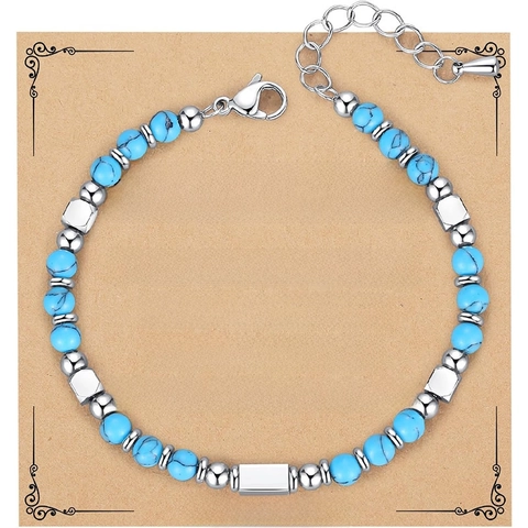 Bracciale in Perline di Pietra Naturale Fatto a Mano Con Perle in Acciaio Inossidabile Carte Regalo Gioielli Boho Uomo Donna