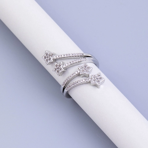 Anello Aperto In Rame Stella Multistrato Spirale Con Zirconia Placcato Argento Per Donna Stile Vintage Minimalista