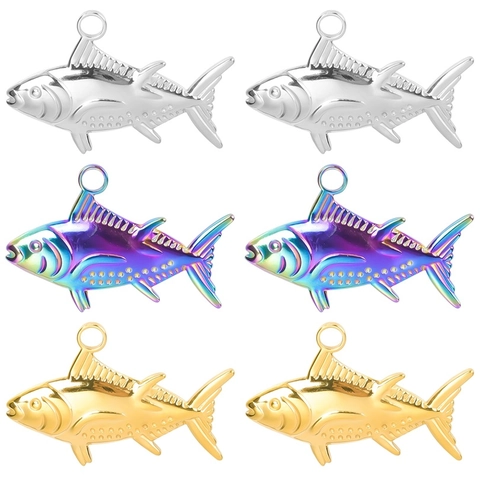 Fish Pendant Necklace Stainless Steel Vacuum Plated Gold Rainbow Color Animal Charm Fashion Jewelry For Women