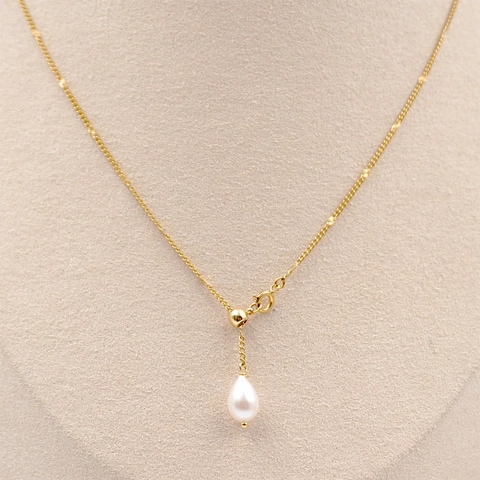 Elegante Collana Con Perla Artificial A Goccia In Acciaio Al Titanio Cursore Regolabile Ciondolo A Forma Di Y Gioielli Donna