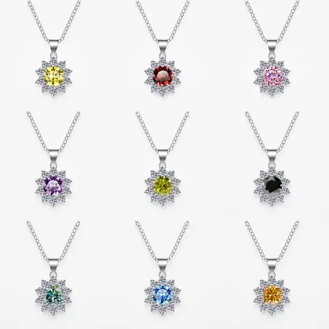 Sonnenblume Anhänger Halskette S925 Sterling Silber Moissanit Bunter Runder Edelstein Funkelnder Schmuck Geschenk Damen