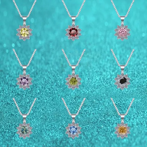 Sunflower Pendant Necklace S925 Sterling Silver Moissanite Colorful Round Gemstone Sparkling Jewelry Gift For Women