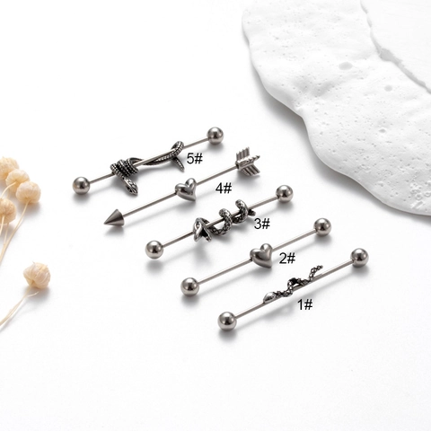 Orecchini Barbell Industriale Acciaio Inossidabile Cuore Serpente Freccia Gioielli Da Piercing Stile Punk Vintage