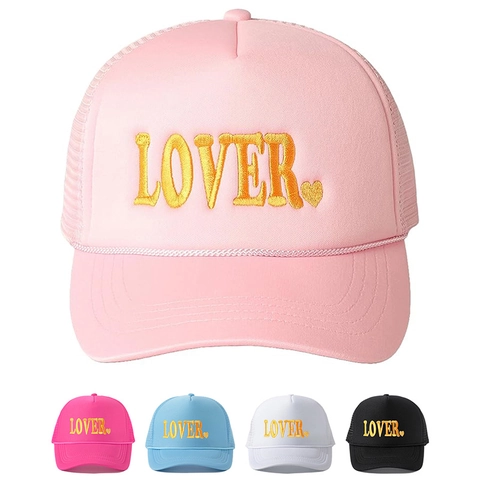 Casquette De Camionneur Brodée Lover Heart Maille Respirante Snapback Réglable Pare-Soleil Bord Incurvé Mode Polyester