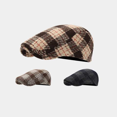 Coppola Vintage A Quadri Misto Lana Cappello Ivy Stile Britannico Berretto Autunno Inverno Per Uomo Donna