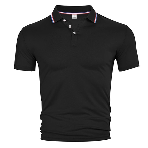 Men Polo Shirt Short Sleeve Polyester Pique Breathable Business Casual Striped Tipping Turndown Collar Tops