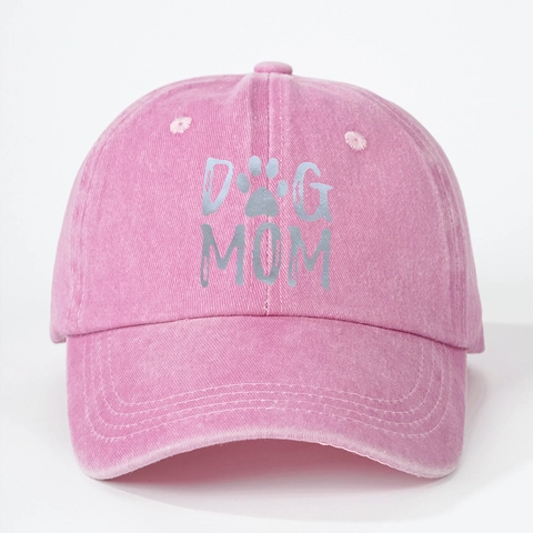 Washed Cotton Baseball Cap Dog Mom Letter Print Vintage Distressed Adjustable Outdoor Sun Hat For Pet Lover Women