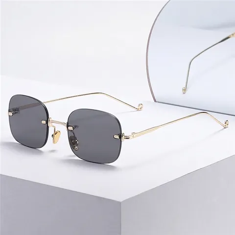Gafas De Sol Cuadradas Sin Montura Mujer Marco Metal Lente Océano Degradado Moda Punk Retro Gafas